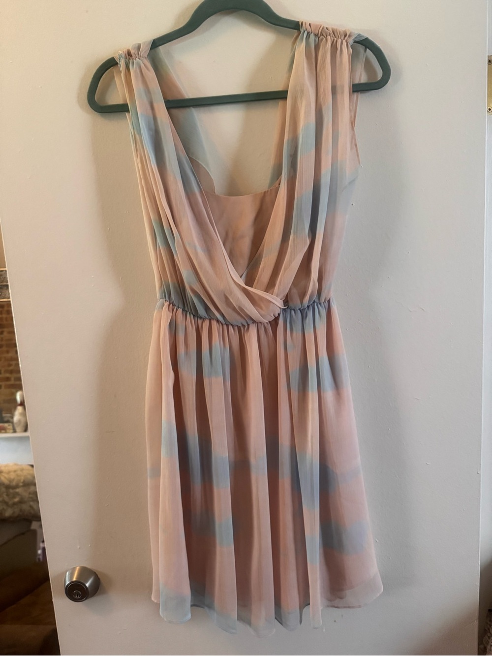 Alice + Olivia Pale Pink and Light Blue Sleeveless Chiffon Mini Dress